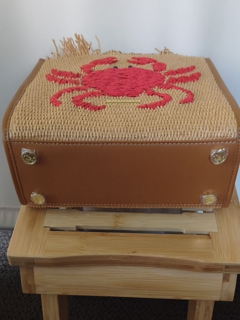 NWOT Spartina 449 Straw Tote with Red Crab Embroidery - Picture 3 of 9